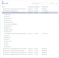 The 07. CAPA view in M-Files with CAP-2026-004, Inconsistent Documentation of the Customer Delivery Acceptance, expanded to everything linked to it: the people in each role, from QD approver and implementor to reviewer and verifier, the non conformance it belongs to, the recorded issue ISS-003 behind it, opened, its records and its task. CAP-2026-002 and CAP-2026-003 are listed above it and CAP-2026-005 to CAP-2026-008 below.